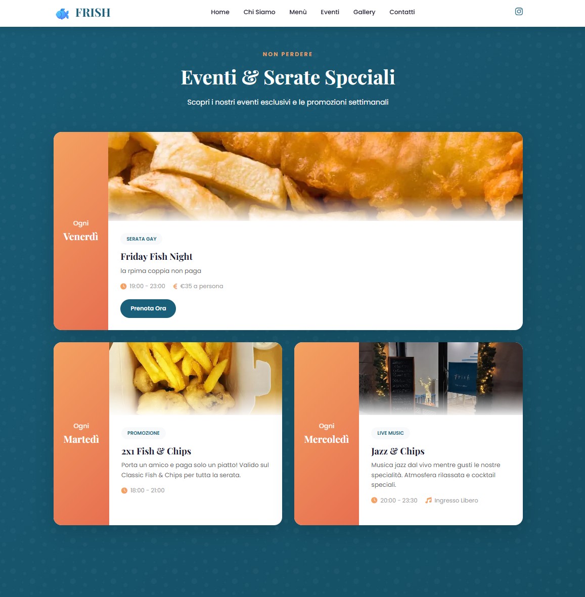 Frish - Sito web ristorante ed eventi